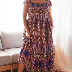 Anthropologie Blue and Purple Slit Maxi Sundress